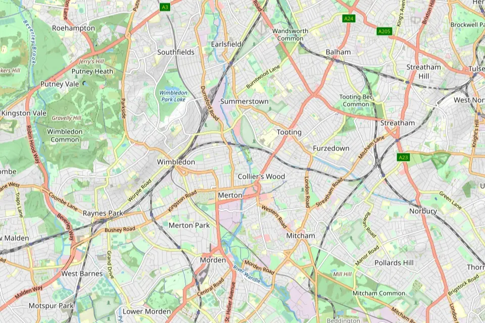 Map showing CleanForge coverage around Wimbledon and Merton