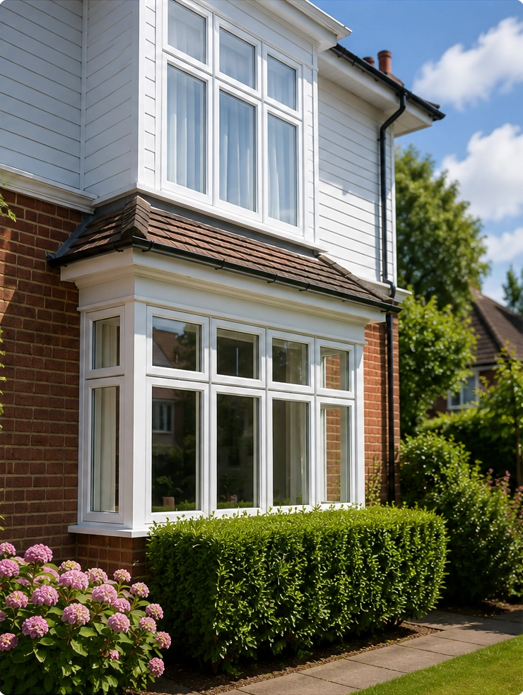Clean residential bay windows after exterior window cleaning