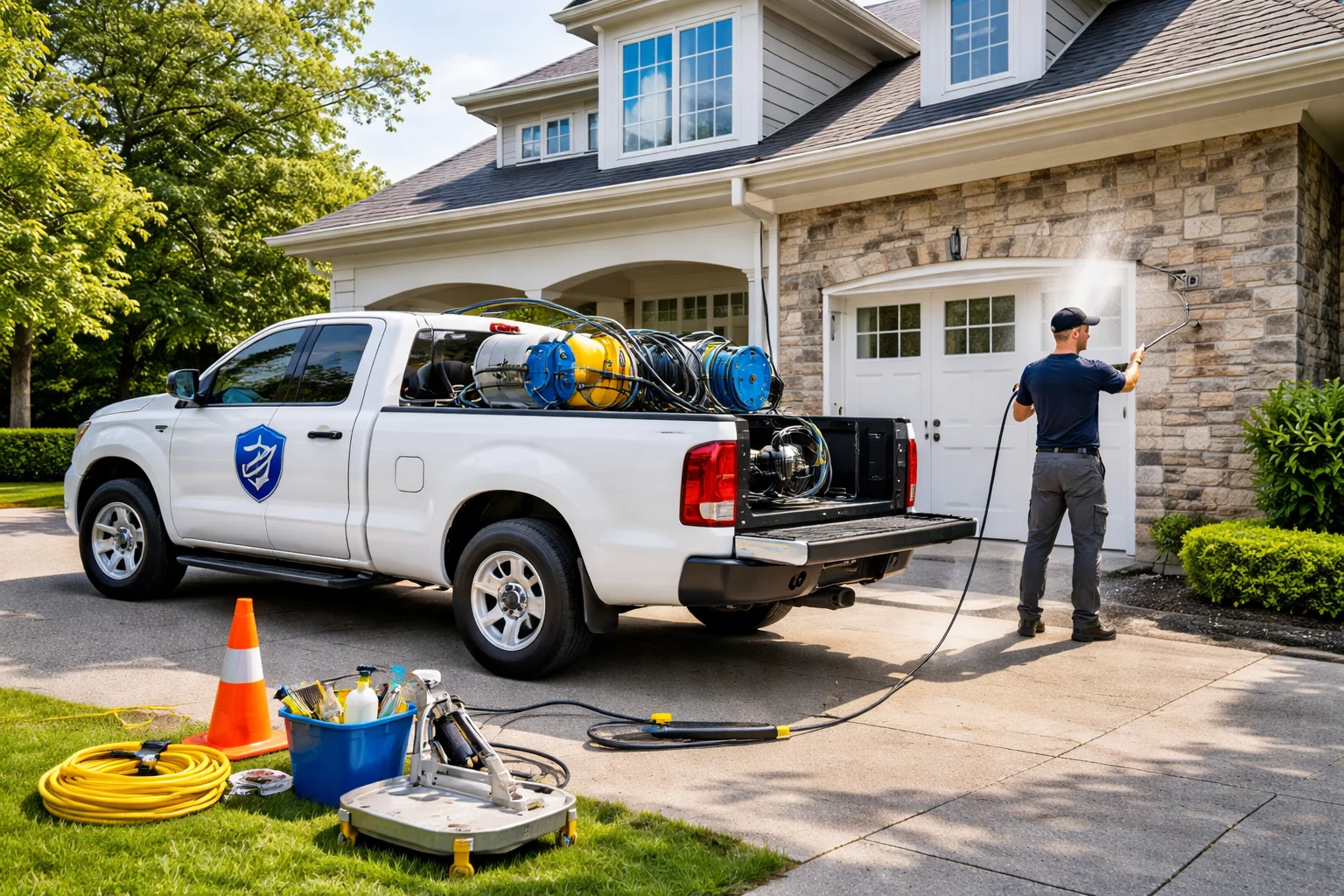 Professional exterior cleaning in progress