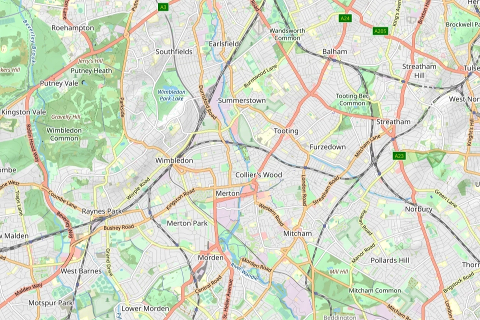 Map showing CleanForge coverage around Wimbledon and Merton